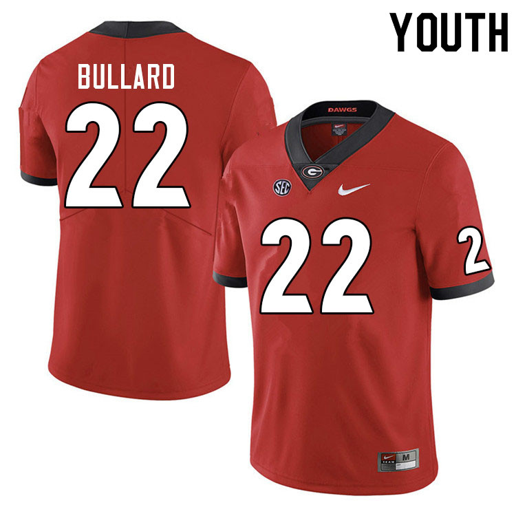 Georgia Bulldogs Youth Javon Bullard #22 Red Stitched College UGA Football Jersey 23IO014XZ